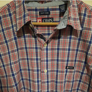 Chaps Ralph Lauren Plaid Short Sleeve Red Blue White Shirt XL
